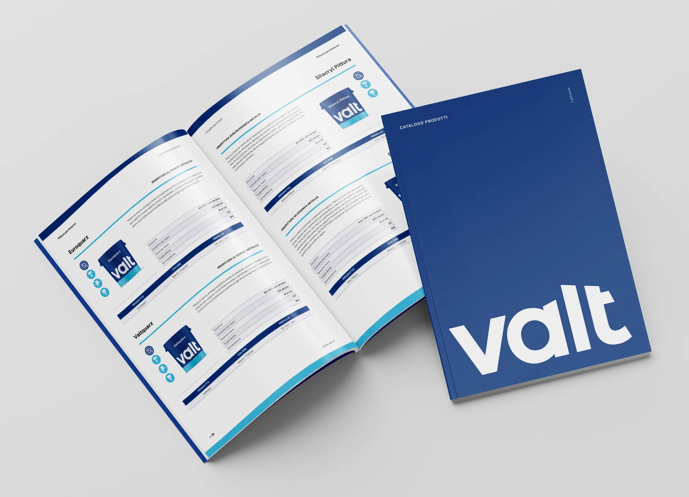 Dettaglio dell'interno e della copertina del catalogo Valt visto dall'alto